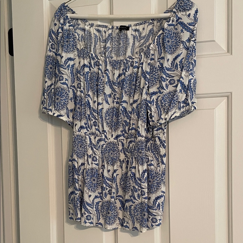 Floral Blue and White Women's Top